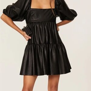 Amanda Uprichard Black Mini Dress with Puff Sleeves